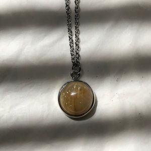 Gold rutilated quartz sterling silver pendant